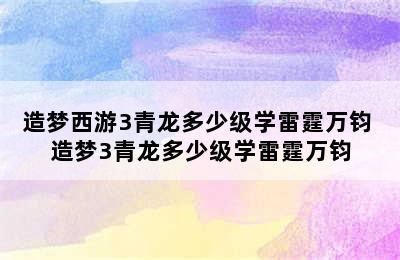 造梦西游3青龙多少级学雷霆万钧 造梦3青龙多少级学雷霆万钧